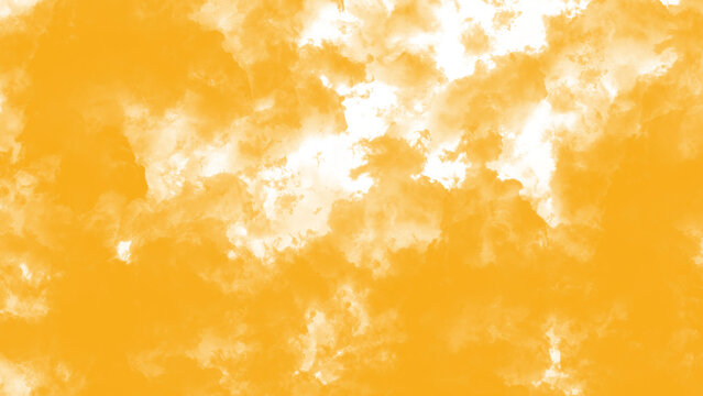 Yellow watercolor splash background, vibrant orange ink wash texture, abstract artistic paint splatter on white paper, creative design element