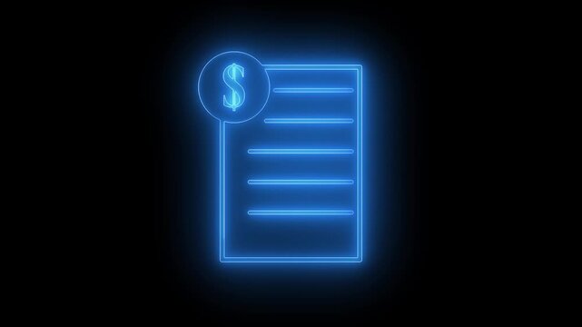 neon glowing Invoice icon animation isolated on black background