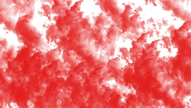 Vibrant red watercolor splash background, abstract crimson ink clouds on white paper, artistic paint texture for creative design projects