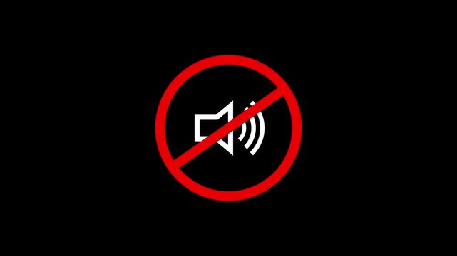 audio Sound restricted Sign Animation. loud speaker sound Prohibition or restricted icon with black background