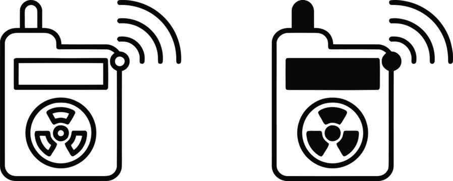 radiation detector icon on white. Radiation Detector Icon - Geiger Counter and Radioactivity Symbol. Radiation detector icon and outline vector illustration radiation detector radioactive equipment.