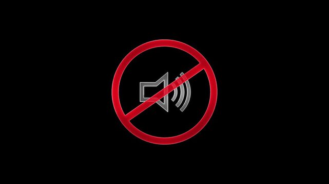 Neon glowing Audio Sound restricted Sign Animation. loudspeaker sound Prohibition, restricted,Silent Sound, No Sound icon with green background