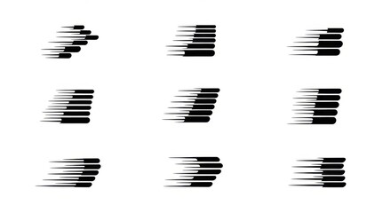 Naklejka premium Set of black speed lines and motion blur icons for fast movement and velocity concepts on white background