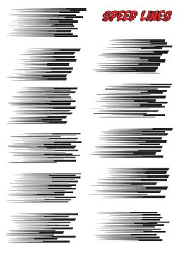 Collection of Black Comic Speed Lines and Motion Effects for Manga and Action Design Illustration