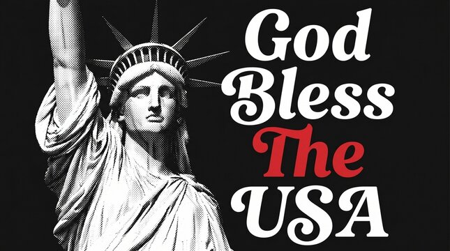 Statue of liberty silhouette with god bless the usa text