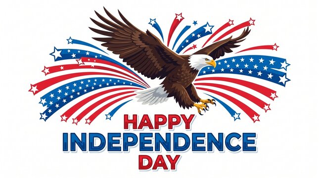 American bald eagle with patriotic fireworks and flag independence day graphic