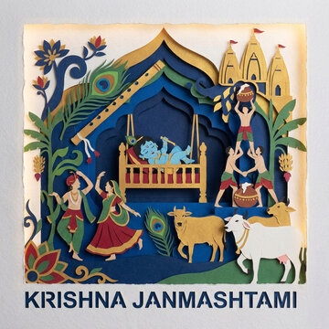 Krishna Janmashtami Typography on a Beautiful Deep Space Nebula Background