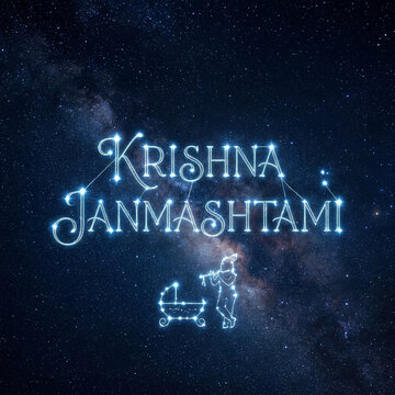 Divine Infant Lord Krishna Floating in a Cosmic Spiral Galaxy