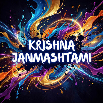 Colorful Paint Splash Background for Krishna Janmashtami Celebration