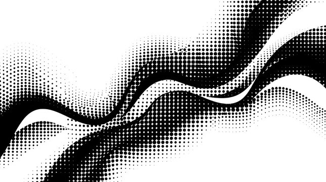 Black and white abstract halftone vector background with dotted circle patterns, world map texture, grunge style illustration and modern design elements