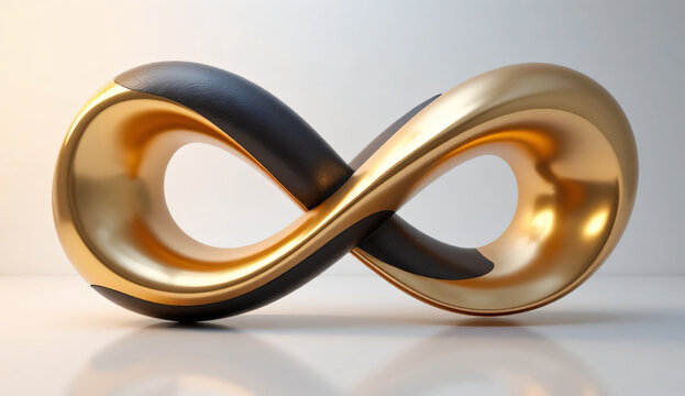 Modern Abstract Synergy Concept: Matte Black Leather and Polished Gold Intertwining into Infinity Loop