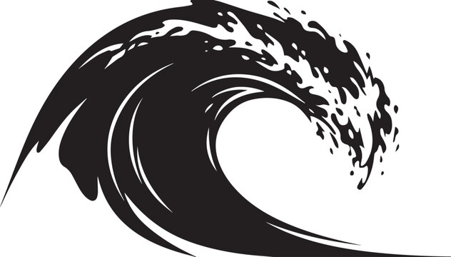Stylized black and white illustration of a powerful breaking wave with breaking illustration movement cresting maritime elemental artistic abstract