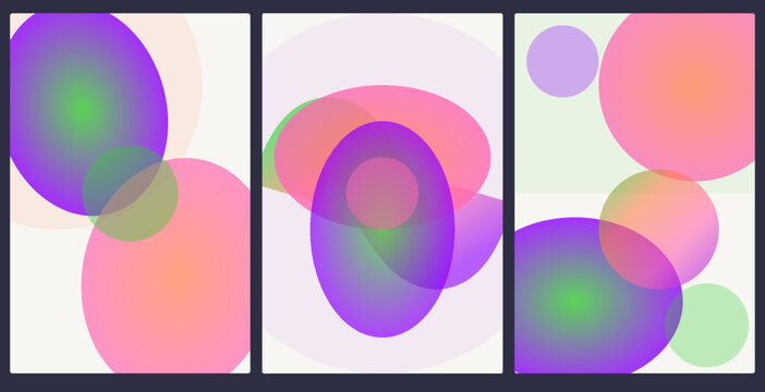 Abstract triptych wall art featuring overlapping colorful gradient circles in a modern minimalist frame design