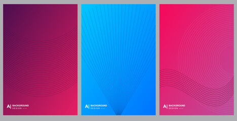 Fototapeta premium Abstract geometric background set with gradient colors and wavy line patterns for modern graphic design