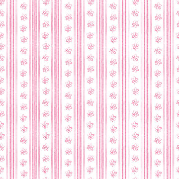 Watercolor Pink Flowers Striped Seamless Pattern