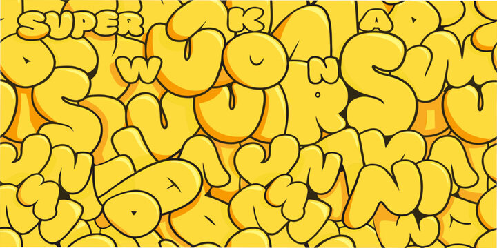 Yellow bubble letters seamless pattern bold typography on a bright background