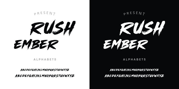 Rush Ember Font Alphabets Vector