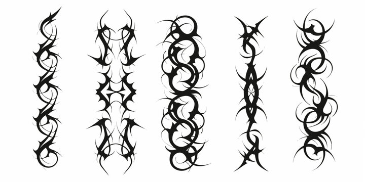 Tribal style Ornamental Designs Black Vector Illustration On White Background
