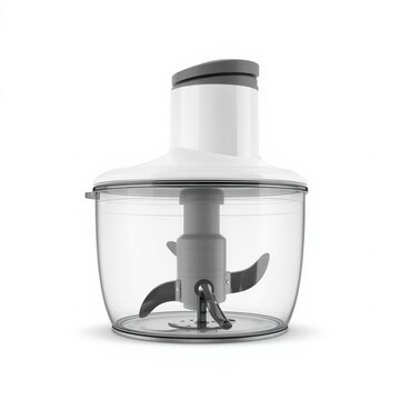 Manual pull-string food chopper isolated on white background, unbranded low-angle kitchen processor tool shot