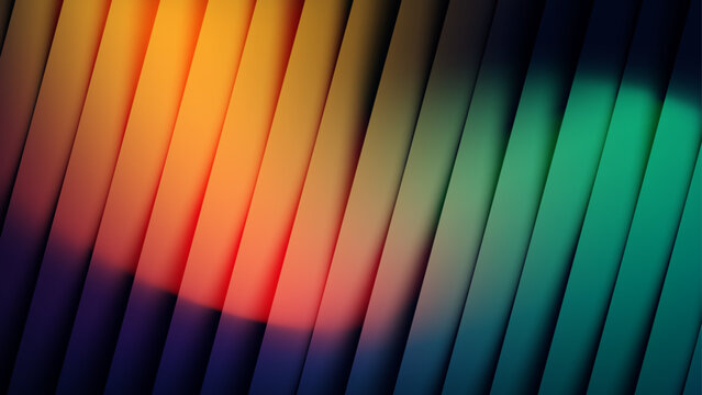 This abstract colorful 3D background features a vibrant spectrum of wavy rainbow lines and artistic light gradients