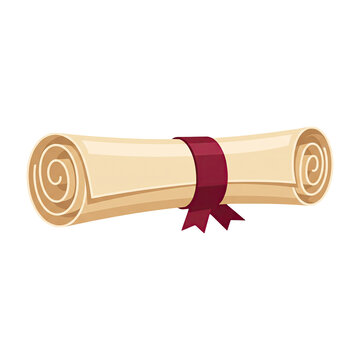 Rolled Parchment Scroll with Red Ribbon Isolated Illustration