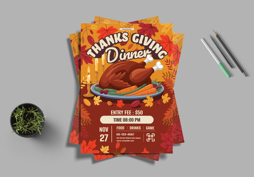 Autumn Thanksgiving Flyer Template Dinner Party