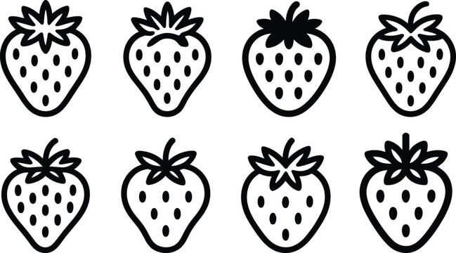 Strawberry fruit icon set vector line art ripe logo web