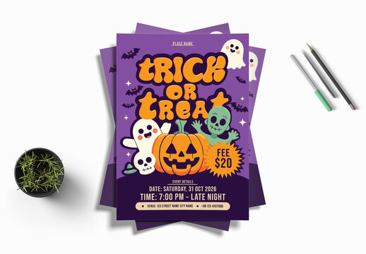Halloween Trick Or Treat Party Flyer Template