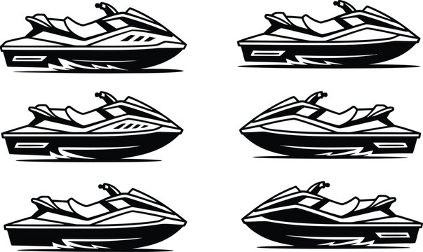 Jet ski water craft icon vector set boat sign black art