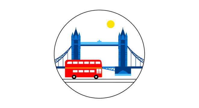 Iconic Red Double Decker Bus and Tower Bridge Illustration.