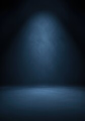 Fototapeta premium Dramatic Blue Spotlight in Dark Empty Studio Background with Smoke and Fog for Product Presentation
