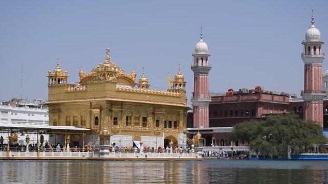 Beautiful view of Golden Temple - Harmandir Sahib in Amritsar, Punjab, India, Famous indian sikh landmark, Golden Temple, the main sanctuary of Sikhs in Amritsar, India
