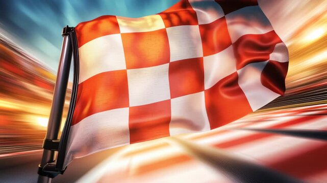 Checkered flag waving at racing track during competition event