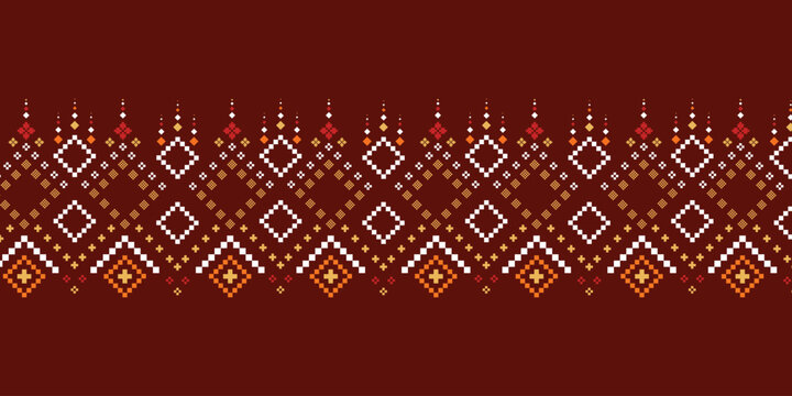Nature vintages cross stitch traditional ethnic pattern paisley flower Ikat background abstract Aztec African Indonesian Indian seamless pattern for fabric print cloth dress carpet curtains and sarong