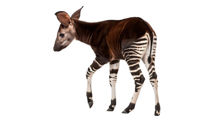 Wild exotic central African okapi animal standing calmly for nature forest wildlife conservation themes on transparent background © Ivanka