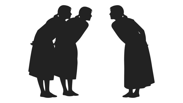 Three people silhouette facing each other black shape on white background shapes
