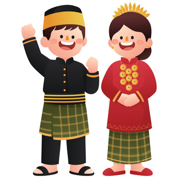 Indonesia Traditional Costume Illustration.Bugis, Makasar, Sulawesi Selatan Traditional Costume Illustration Isolated on background