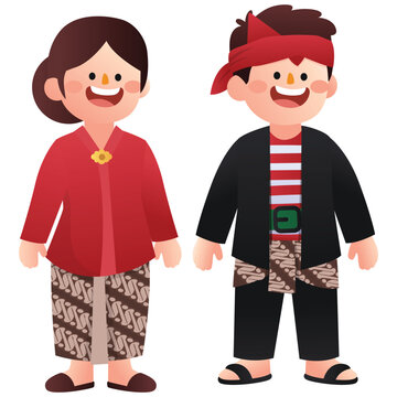 Indonesia Traditional Costume Illustration.Jawa Timur Traditional Costume Illustration Isolated on background