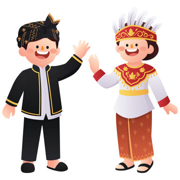 Indonesia Traditional Costume Illustration.Maluku Utara Traditional Costume Illustration Isolated on background