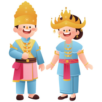 Indonesia Traditional Costume Illustration.Lampung Traditional Costume Illustration Isolated on background