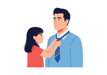 Obraz premium Daughter helping her father tie his necktie for father's day