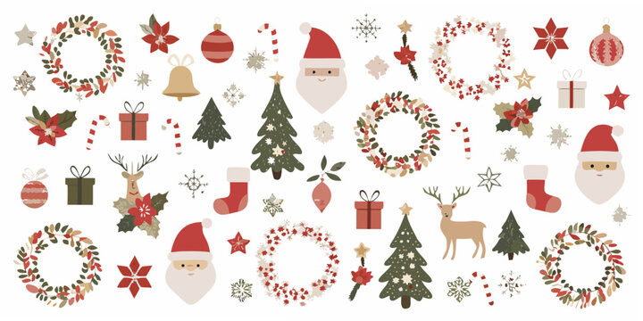 Christmas Ornament Collection Vector Illustration With Red And Green Accents