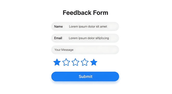 Feedback form with name email message fields star rating and a submit button on a white background ai generated