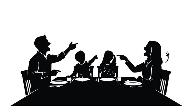 family arguing at dinner table silhouette