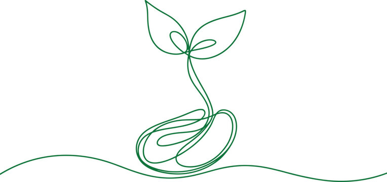 Sprout growing from seed line art vector illustration with beginning illustration