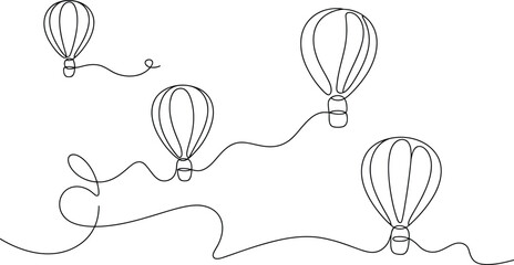 Group of hot air balloons floating line art vector illustration with floating, transport © MdMujahidFakir