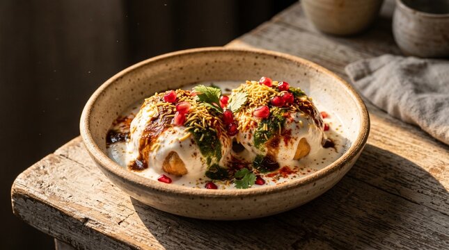 Dahi Bhalla with Chutneys in Warm Direct Sun