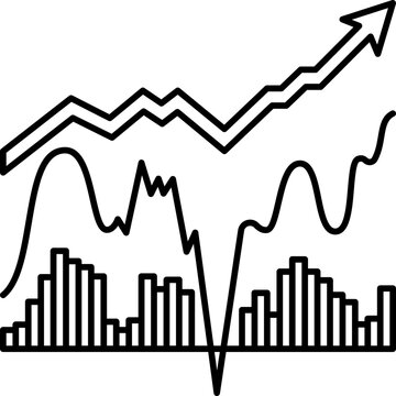 Black financial growth and decline icon vector for business analytics, profit loss chart, market trends, economic performance, investment strategy and corporate finance illustration