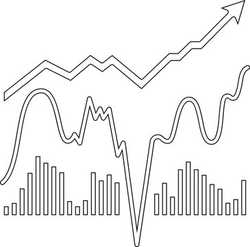 Black financial growth and decline icon vector for business analytics, profit loss chart, market trends, economic performance, investment strategy and corporate finance illustration