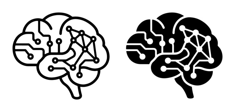 Digital Brain Icons, AI Neural Network Concepts, Artificial Intelligence Technology, Machine Learning Circuits, Cognitive Processing Graphics